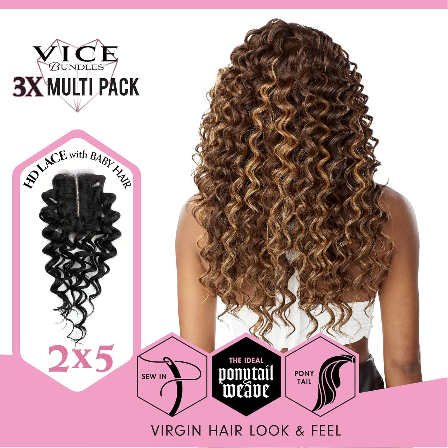 imageSensationnel Vice bundles multi weaving deep twist synthetic virgin hair dupe bundle hair layered with 2x5 Lace Closure 14 16 18 Inch BALAYAGEBLONDET2BG