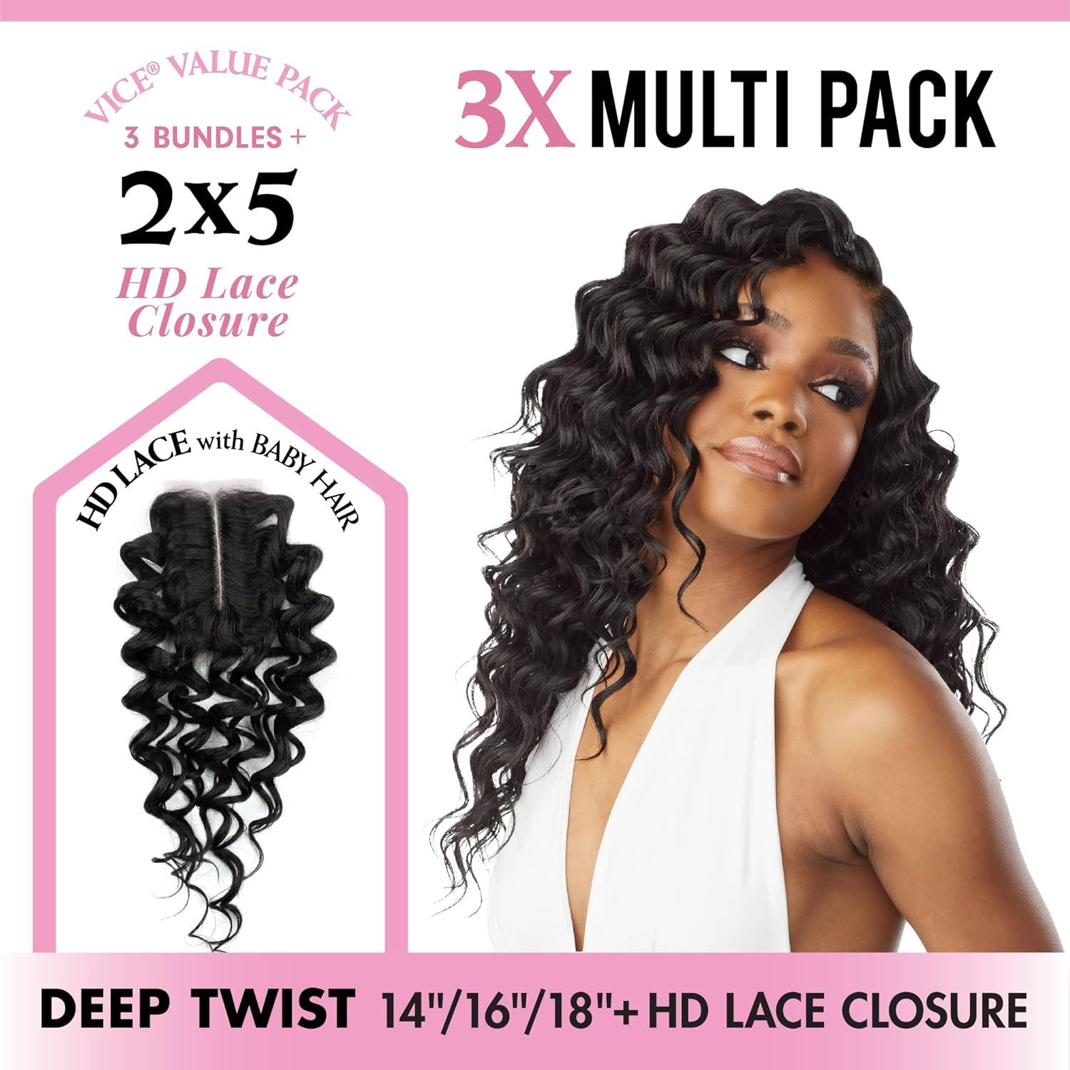 imageSensationnel Vice bundles multi weaving deep twist synthetic virgin hair dupe bundle hair layered with 2x5 Lace Closure 14 16 18 Inch BALAYAGEBLONDET227
