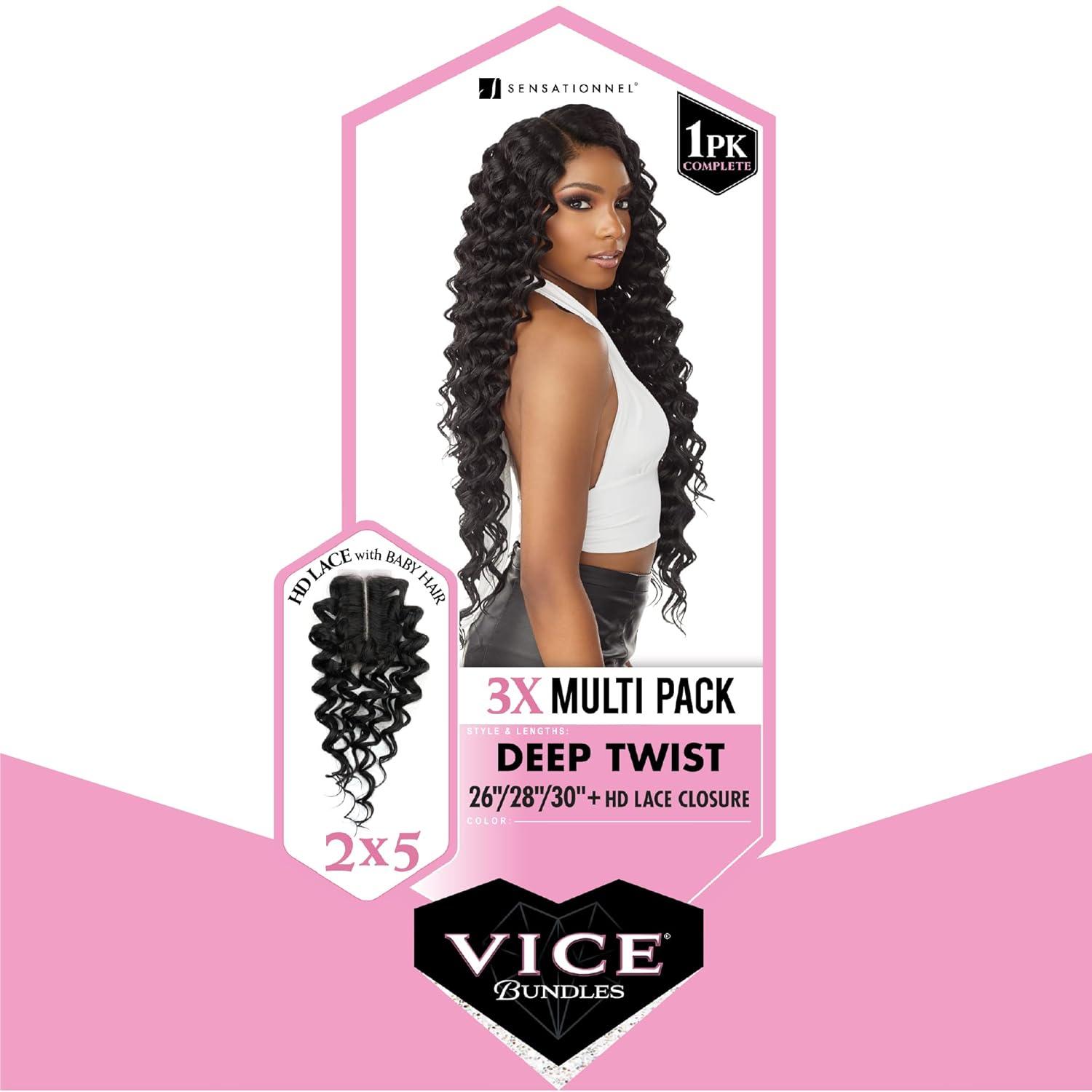 imageSensationnel Vice bundles multi weaving deep twist synthetic virgin hair dupe bundle hair layered with 2x5 Lace Closure 14 16 18 Inch BALAYAGEBLONDET2BG