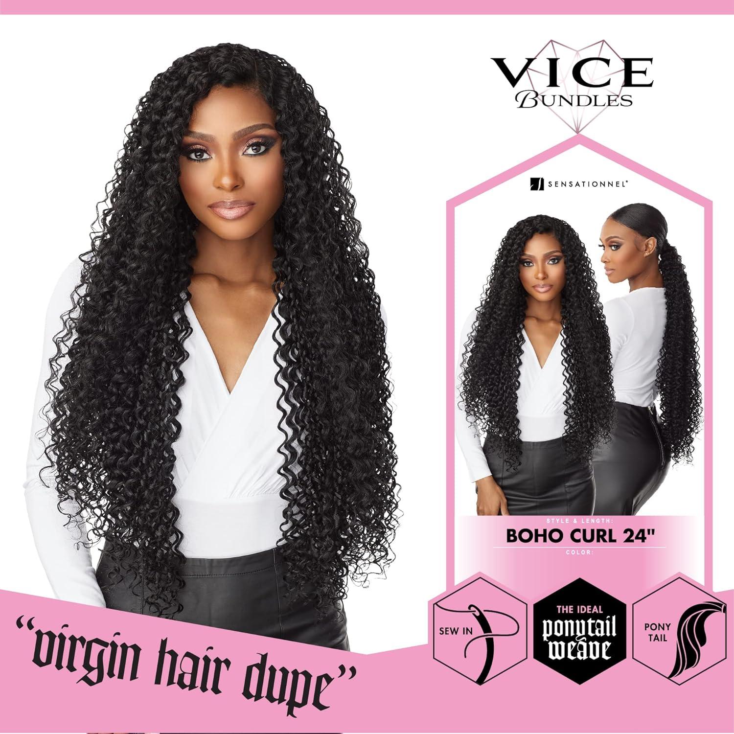 imageSensationnel Vice bundles weaving boho curl 24 inch synthetic virgin hair dupe weave bundle hair sew in and pony tail long length 1 pack 27 HONEYBLONDEBG BURGANDY