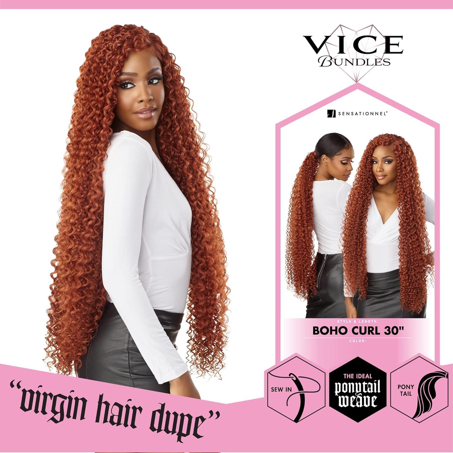 imageSensationnel Vice bundles weaving boho curl 30 inch synthetic virgin hair dupe weave bundle hair sew in and pony tail long length 1 pack 1B OFFBLACK613 BLONDE