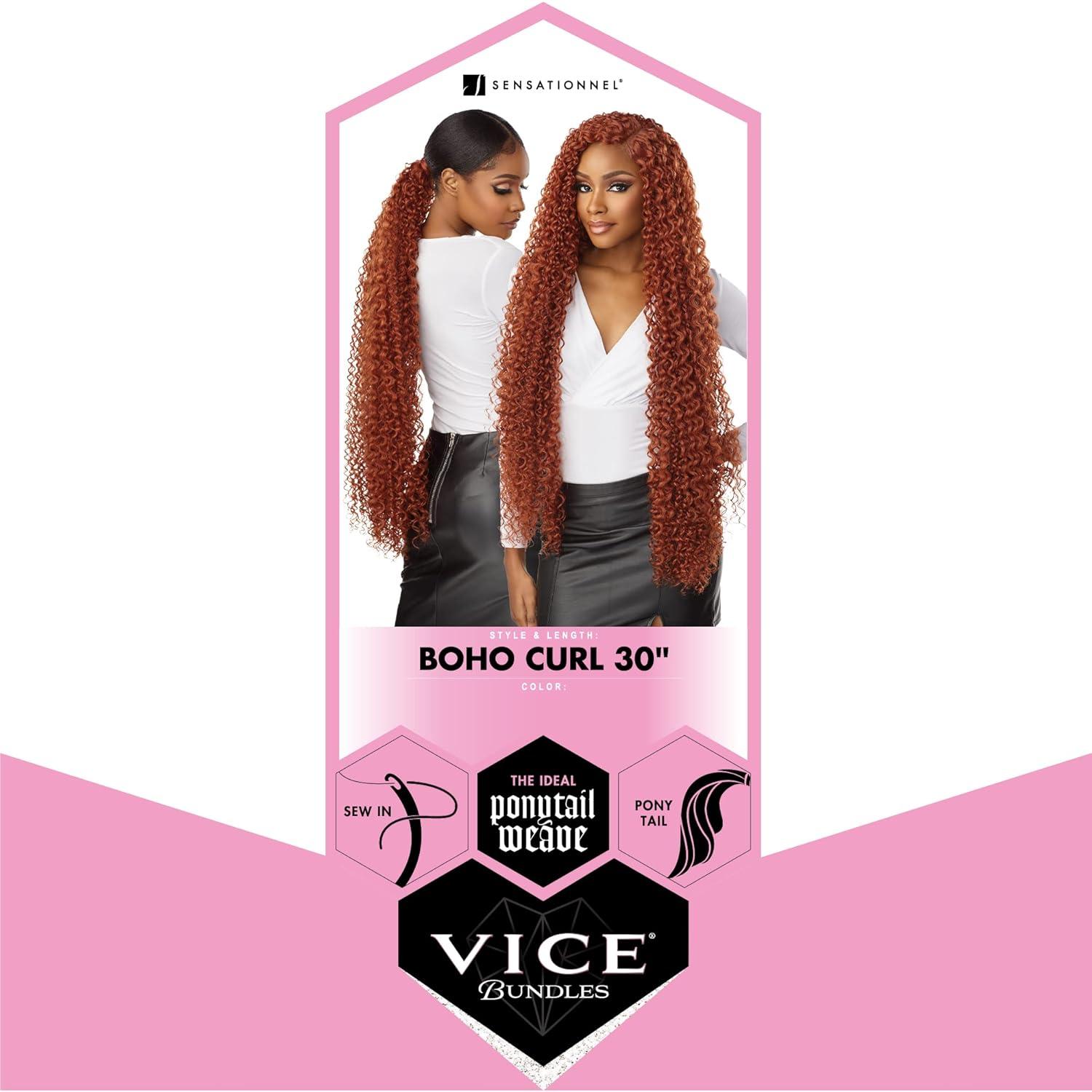 imageSensationnel Vice bundles weaving boho curl 30 inch synthetic virgin hair dupe weave bundle hair sew in and pony tail long length 1 pack 1B OFFBLACK613 BLONDE