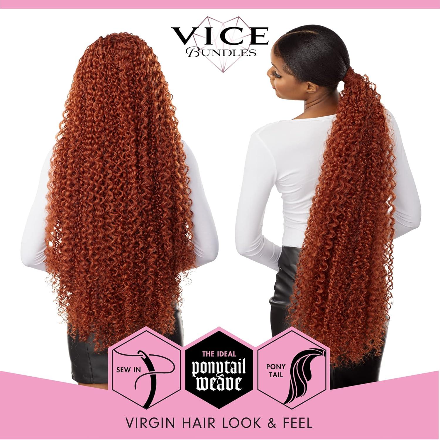 imageSensationnel Vice bundles weaving boho curl 30 inch synthetic virgin hair dupe weave bundle hair sew in and pony tail long length 1 pack 1B OFFBLACKBG BURGANDY