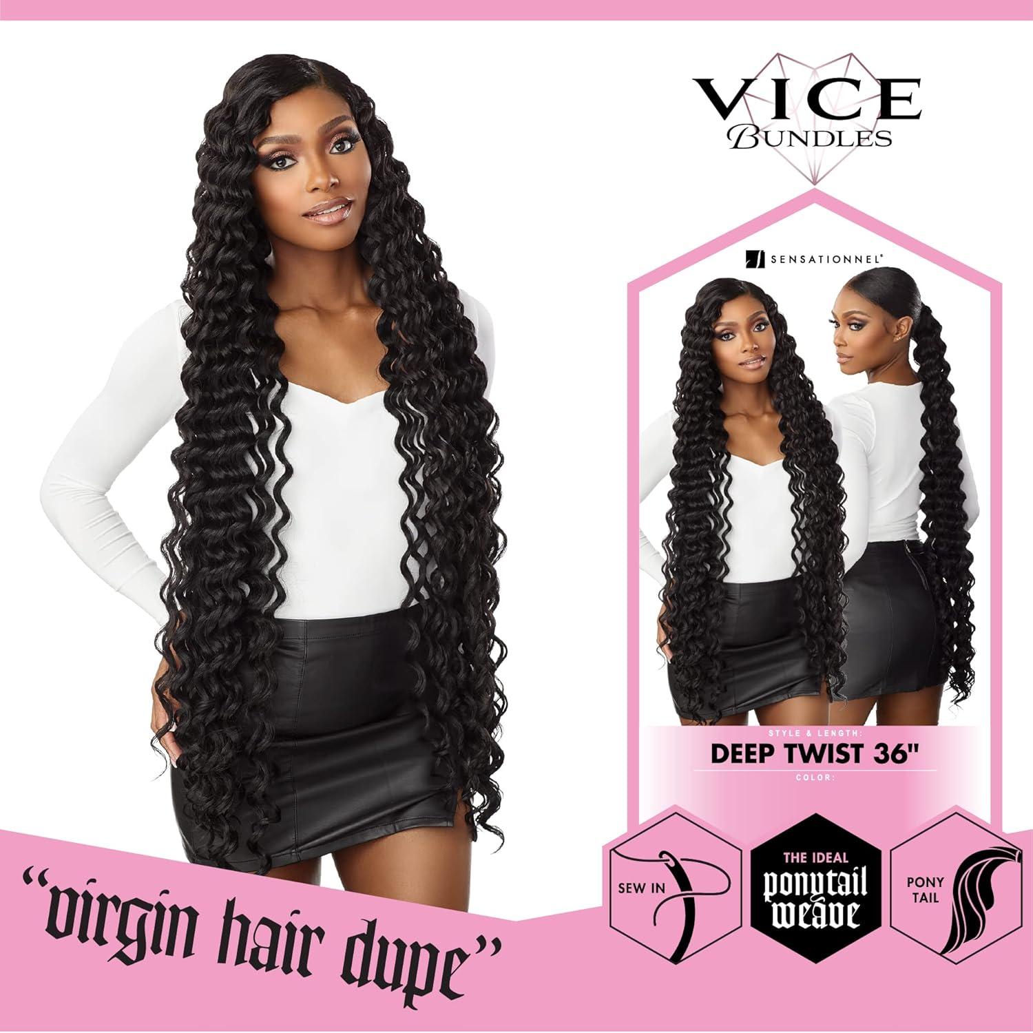 imageSensationnel Vice bundles weaving deep twist 36 inch synthetic virgin hair dupe weave bundle hair sew in and pony tail long length 1 pack 2 DARKBROWN2 DARKBROWN