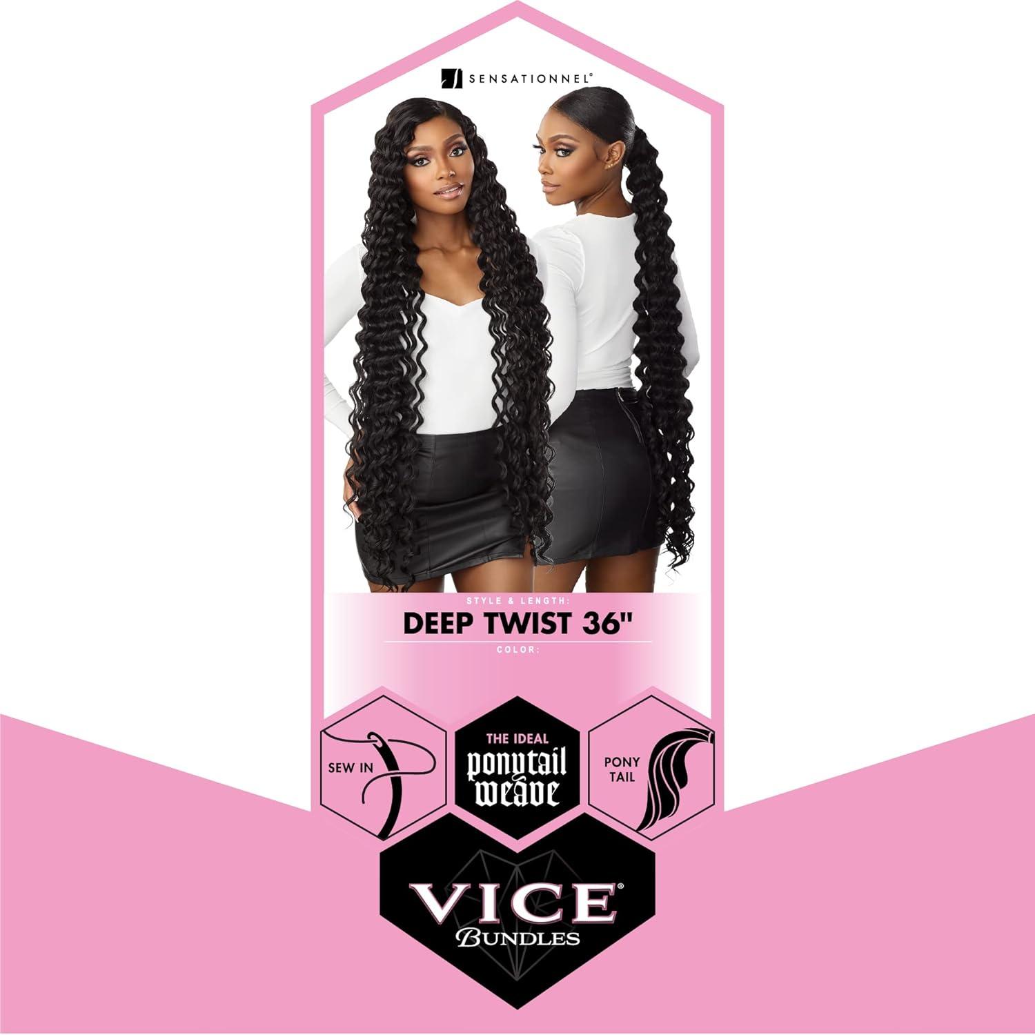 imageSensationnel Vice bundles weaving deep twist 36 inch synthetic virgin hair dupe weave bundle hair sew in and pony tail long length 1 pack 2 DARKBROWN350 COPPERRED