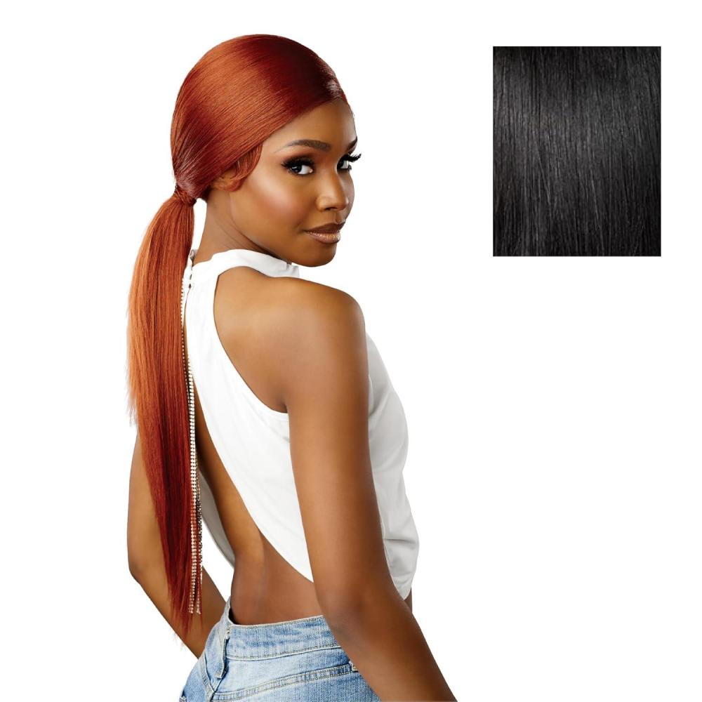 imageSensationnel Dashly Lace Front Wig Unit 51 Low Ponytail Wrap Style Hand Tied Laceparting Ear to Ear Synthetic 1 JETBLACK1 JETBLACK