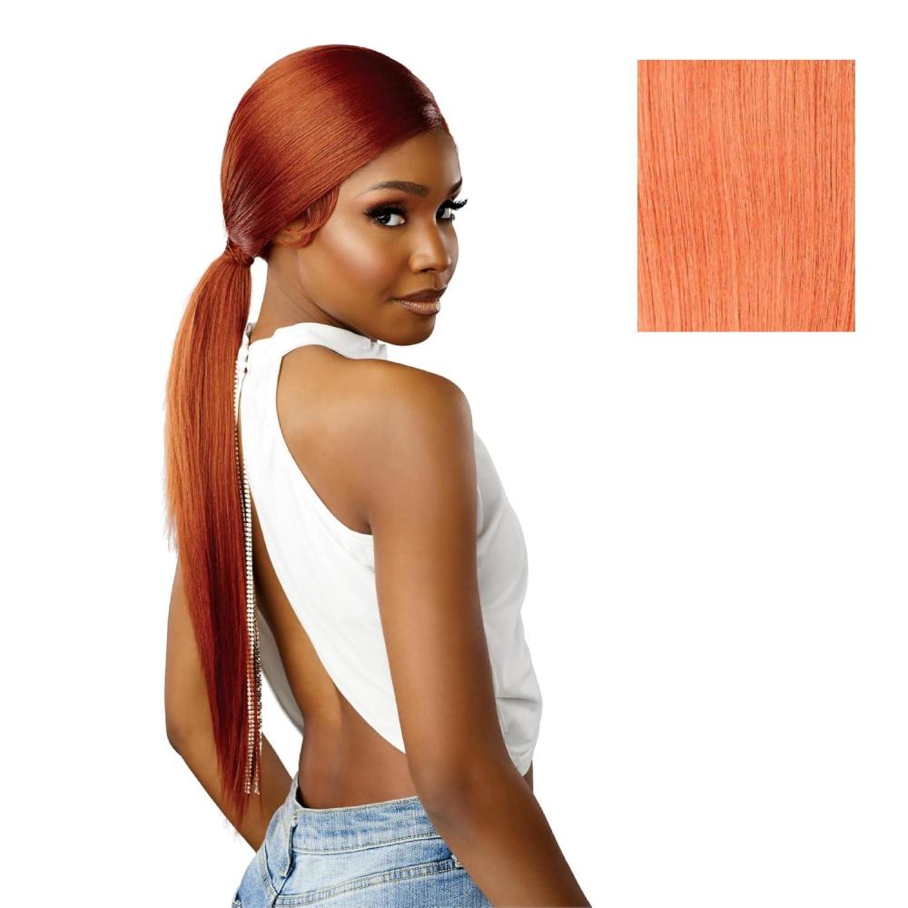 imageSensationnel Dashly Lace Front Wig Unit 51 Low Ponytail Wrap Style Hand Tied Laceparting Ear to Ear Synthetic 1 JETBLACKROSEGOLDCOPPER