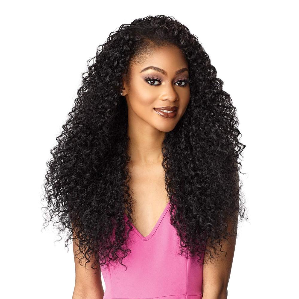 imageSensationnel Instant Weave Half Wig 5 Synthetic Blendwig Adjustable Drawstring for Seamless Hair Blending 1 JETBLACK4 MEDBROWN