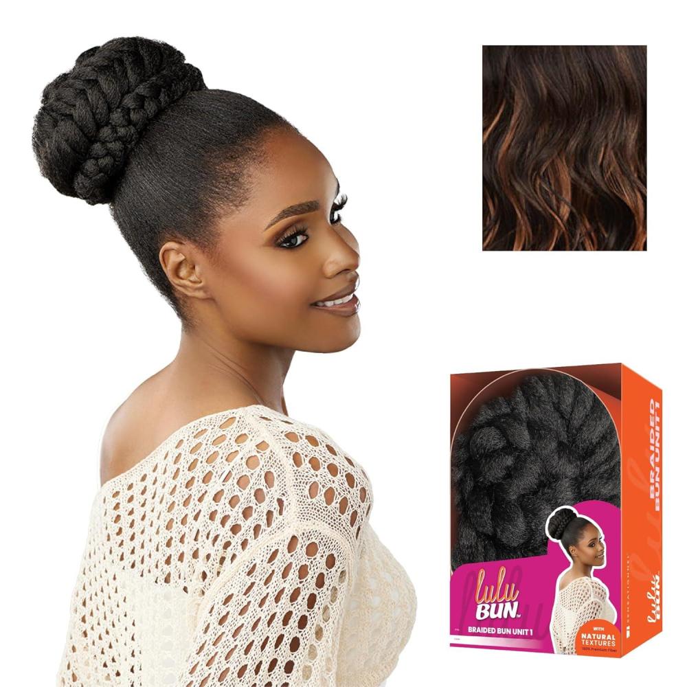 imageSensationnel Lulu Bun Hair Extensions Braided Bun Unit 1 with Clips and Drawstring Easy Wear Protective Style Synthetic Hairpiece 1 JETBLACKF1B30