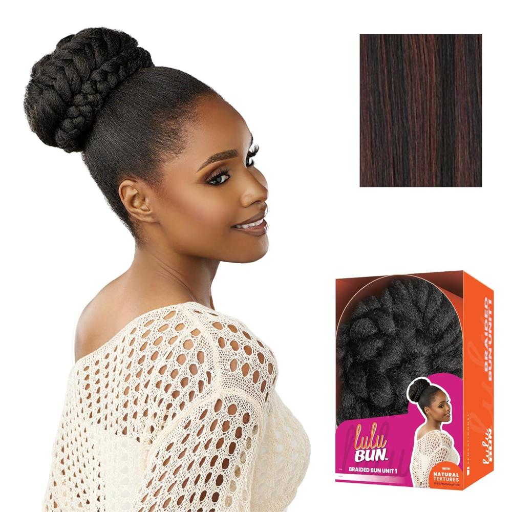 imageSensationnel Lulu Bun Hair Extensions Braided Bun Unit 1 with Clips and Drawstring Easy Wear Protective Style Synthetic Hairpiece 1 JETBLACKF1B33
