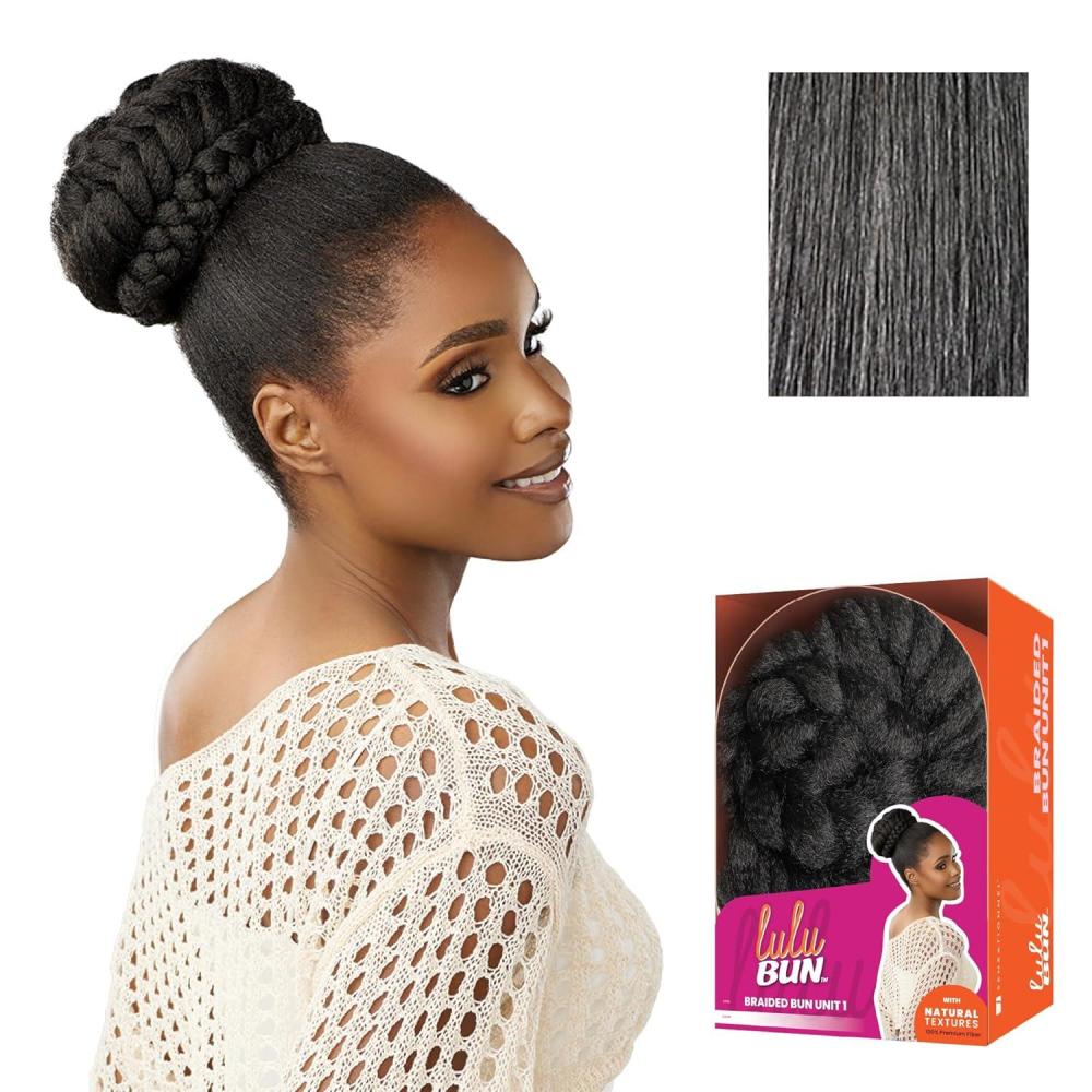 imageSensationnel Lulu Bun Hair Extensions Braided Bun Unit 1 with Clips and Drawstring Easy Wear Protective Style Synthetic Hairpiece 1 JETBLACKM44