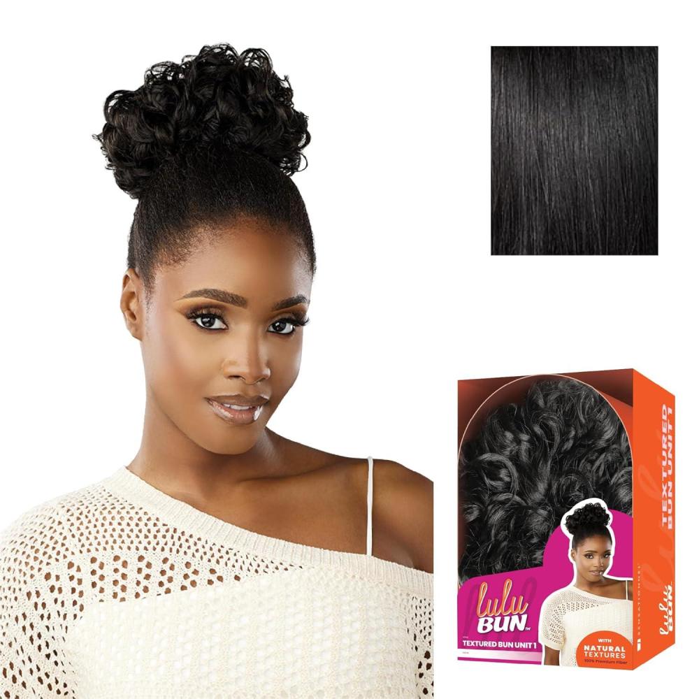 imageSensationnel Lulu Bun Hair Extensions Textured Bun Unit 1 with Clips and Drawstring Easy Wear Protective Style Synthetic Hairpiece 1 JETBLACK1 JETBLACK