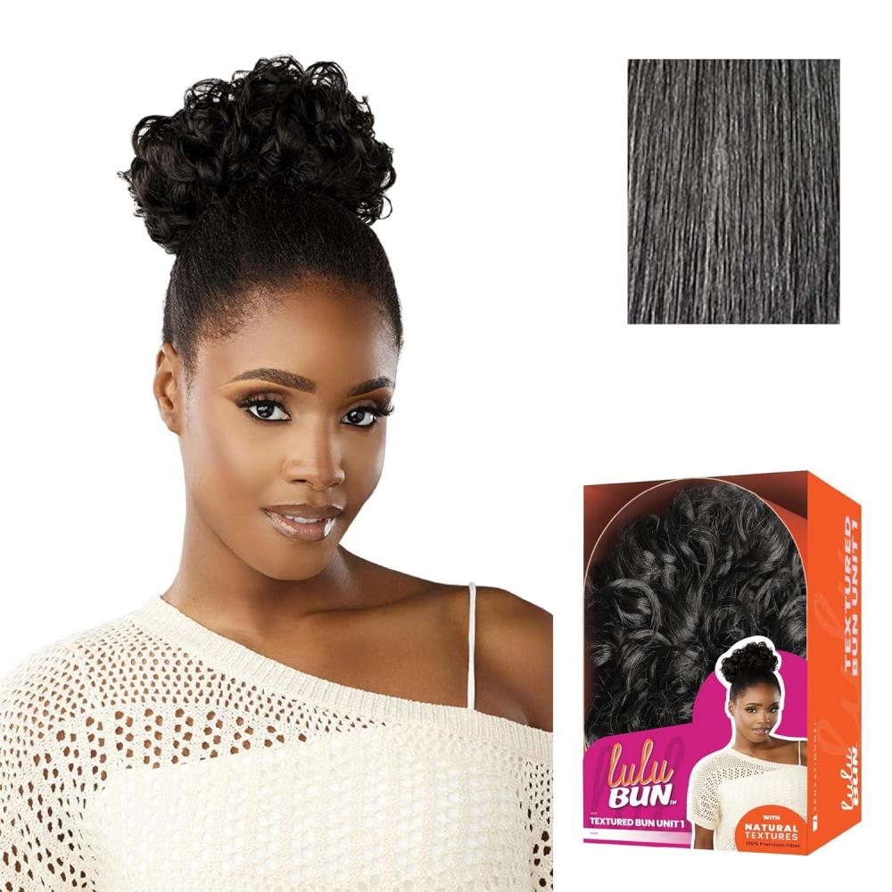 imageSensationnel Lulu Bun Hair Extensions Textured Bun Unit 1 with Clips and Drawstring Easy Wear Protective Style Synthetic Hairpiece 1 JETBLACKM44