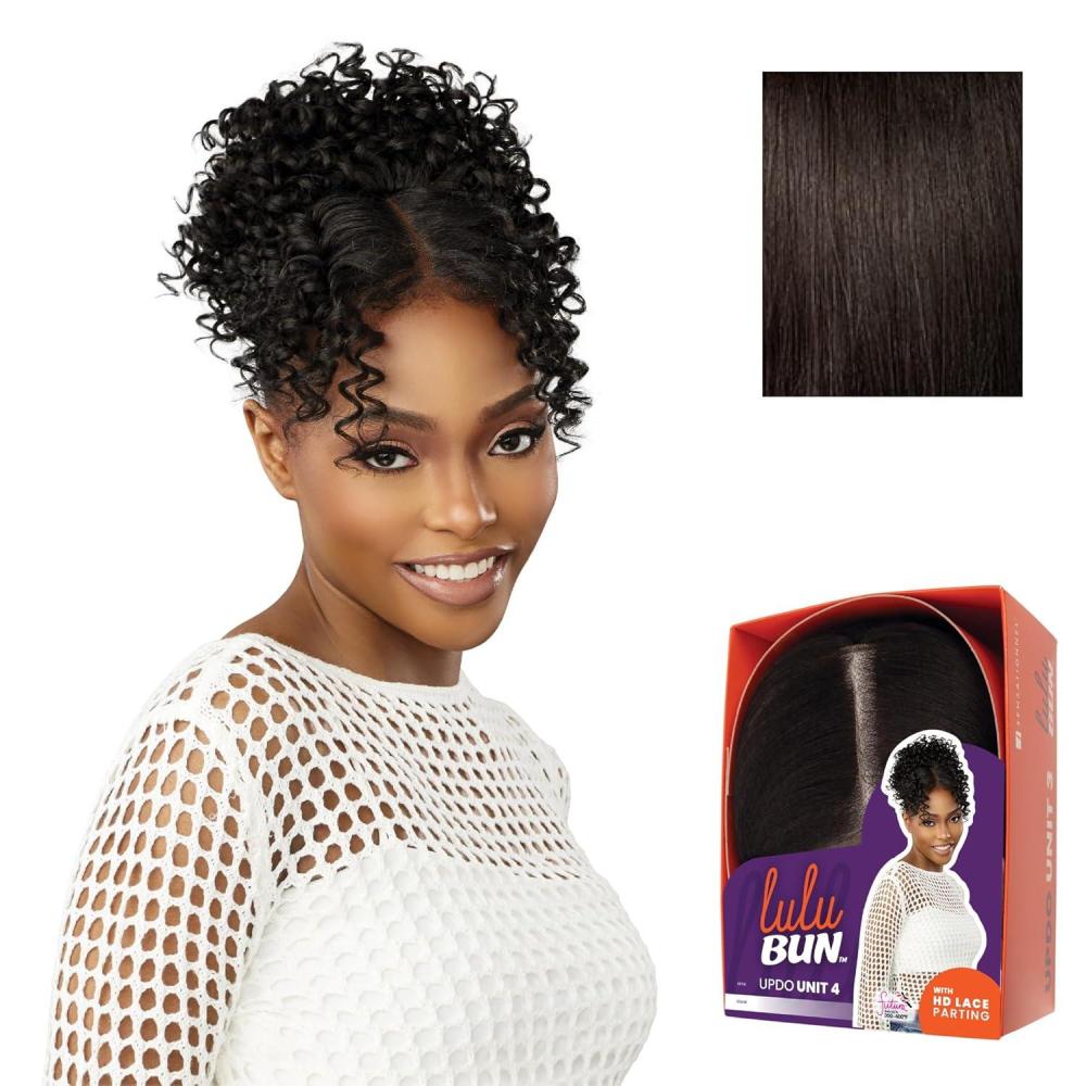 imageSensationnel Lulu Bun Updo Hairextensions Unit 4 Synthetic 3x35 HD Lace Parting Quick and Easy Wear Hair Wig Piece 1 JETBLACK2 DARKBROWN