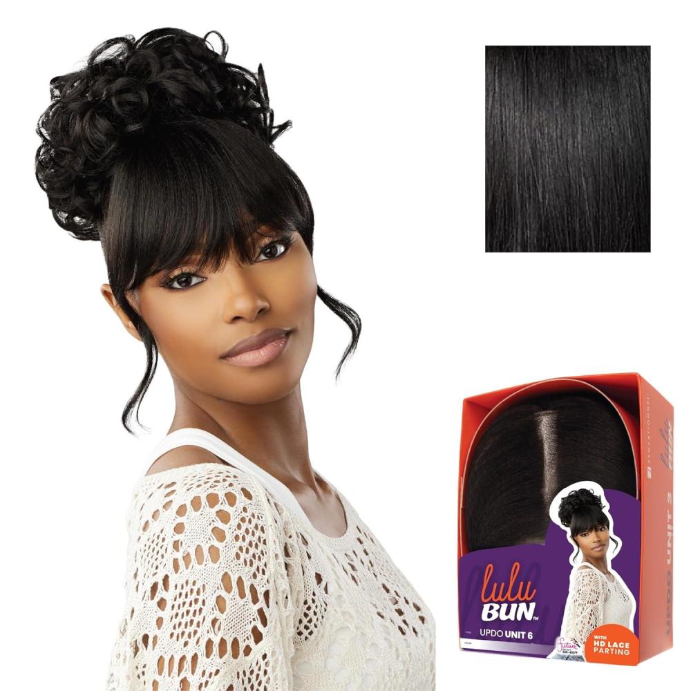 imageSensationnel Lulu Bun Updo Hairextensions Unit 6 Synthetic 3x35 HD Lace Parting Quick and Easy Wear Hair Wig Piece 1 JETBLACK1 JETBLACK