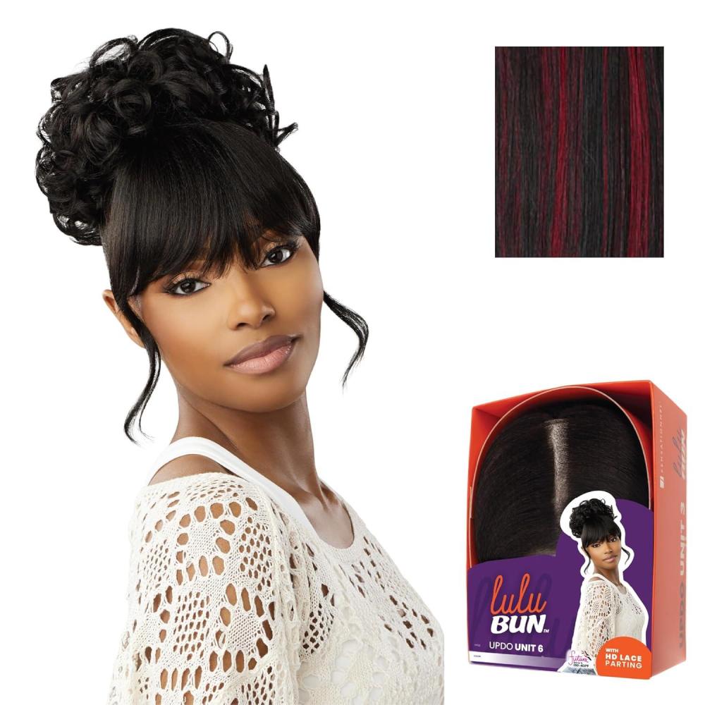 imageSensationnel Lulu Bun Updo Hairextensions Unit 6 Synthetic 3x35 HD Lace Parting Quick and Easy Wear Hair Wig Piece 1 JETBLACKF1BBG