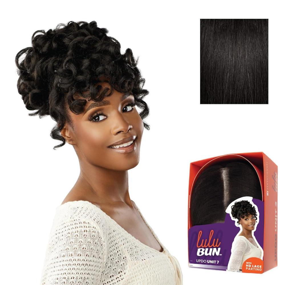 imageSensationnel Lulu Bun Updo Hairextensions Unit 7 Synthetic 3x35 HD Lace Parting Quick and Easy Wear Hair Wig Piece 1 JETBLACK1B OFFBLACK