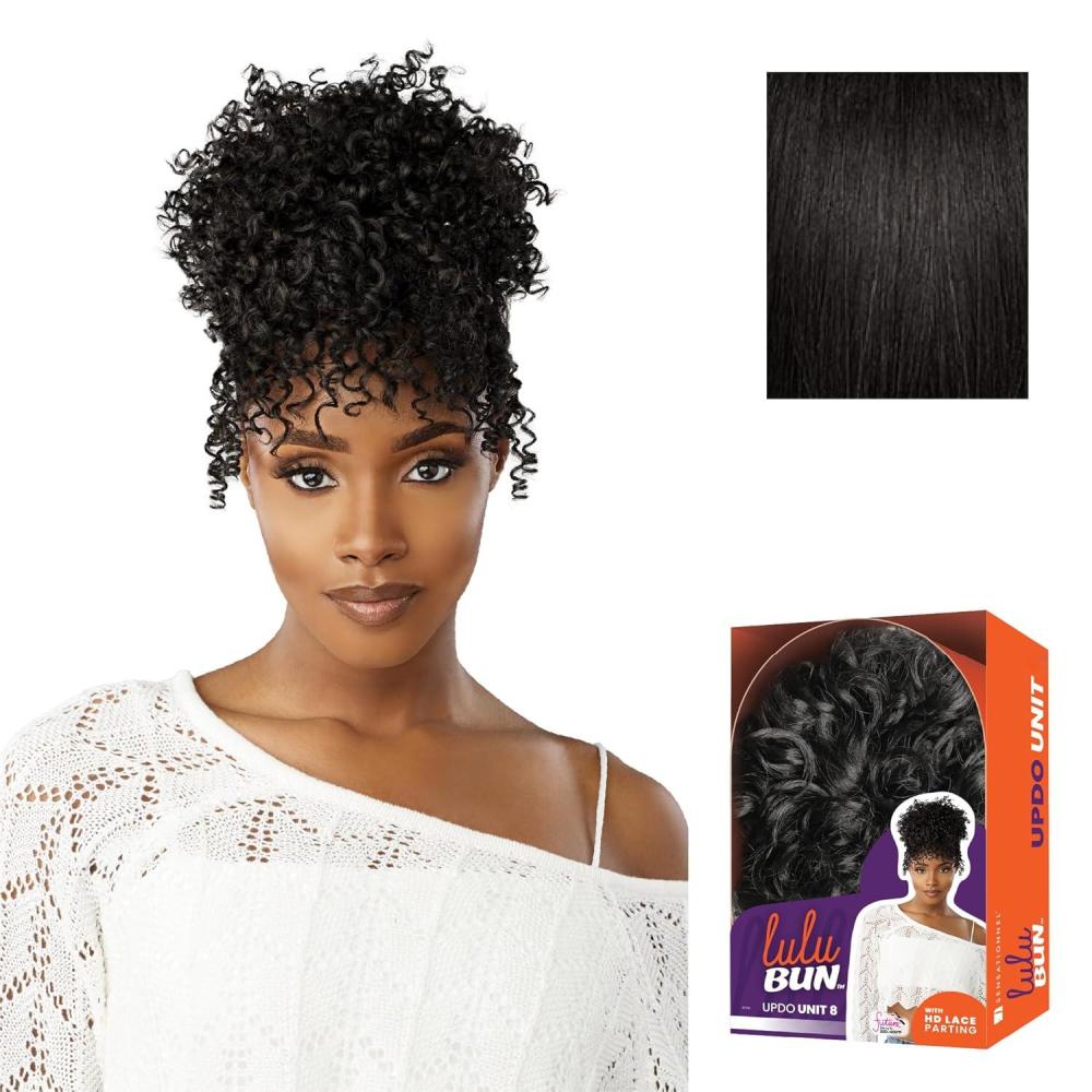 imageSensationnel Lulu Bun Updo Hairextensions Unit 8 Synthetic 3x35 HD Lace Parting Quick and Easy Wear Hair Wig Piece 1 JETBLACK1B OFFBLACK