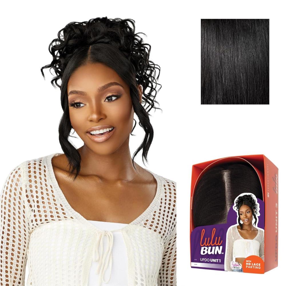 imageSensationnel Lulu bun updo hairextensions unit 1 synthetic 3x35 hd lace parting quick and easy wear drawstring cap hair wig piece 1 JETBLACK1 JETBLACK