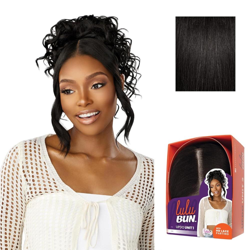 imageSensationnel Lulu bun updo hairextensions  unit 1 synthetic 3x35 hd lace parting quick and easy wear drawstring cap hair wig piece 1 JETBLACK1B OFFBLACK