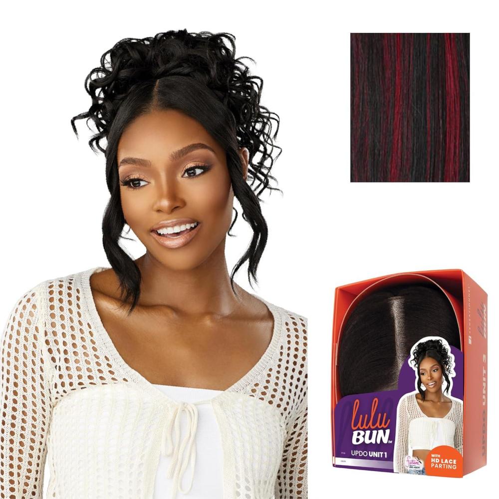 imageSensationnel Lulu bun updo hairextensions  unit 1 synthetic 3x35 hd lace parting quick and easy wear drawstring cap hair wig piece 1 JETBLACKF1BBG