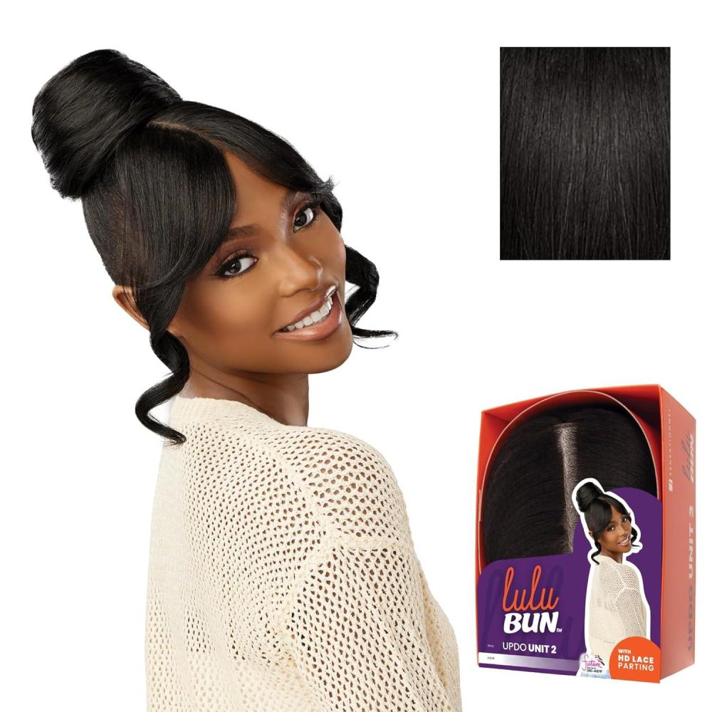 imageSensationnel Lulu bun updo hairextensions unit 2 synthetic 3x35 hd lace parting quick and easy wear hair wig piece 1 JETBLACK1B OFFBLACK