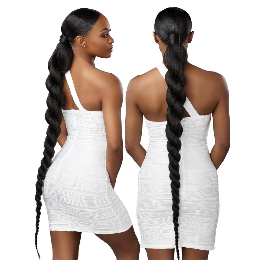 imageSensationnel Lulu pony wrap hairextensions 12 high heat synthetic yaki pony tail or up do hair wig piece 1 JETBLACKSM227