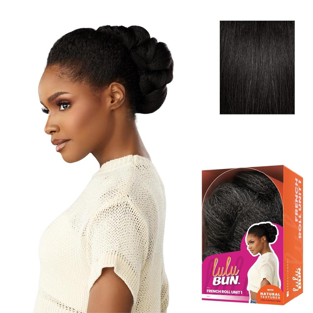 imageSensationnel LuluBun Updo Hairextensions French Roll Unit 1 Synthetic Hard Shell Bun with Clips Quick and Easy Wear Hair Wig Piece 1 JETBLACK1B OFFBLACK