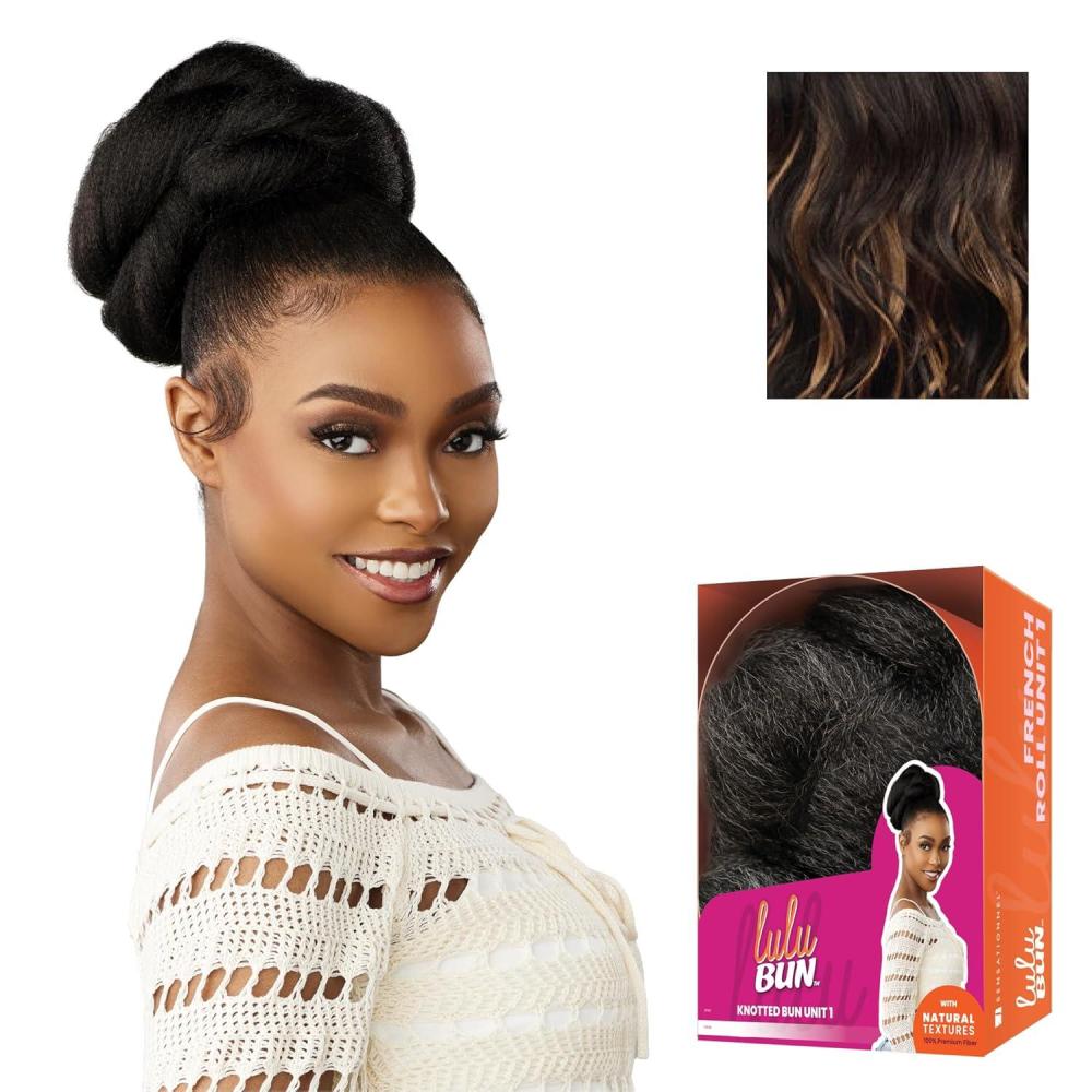 imageSensationnel LuluBun Updo Hairextensions Knotted Bun Unit 1 Synthetic Drawstring Cap Quick and Easy Wear Hair Wig Piece 1 JETBLACKF1B27