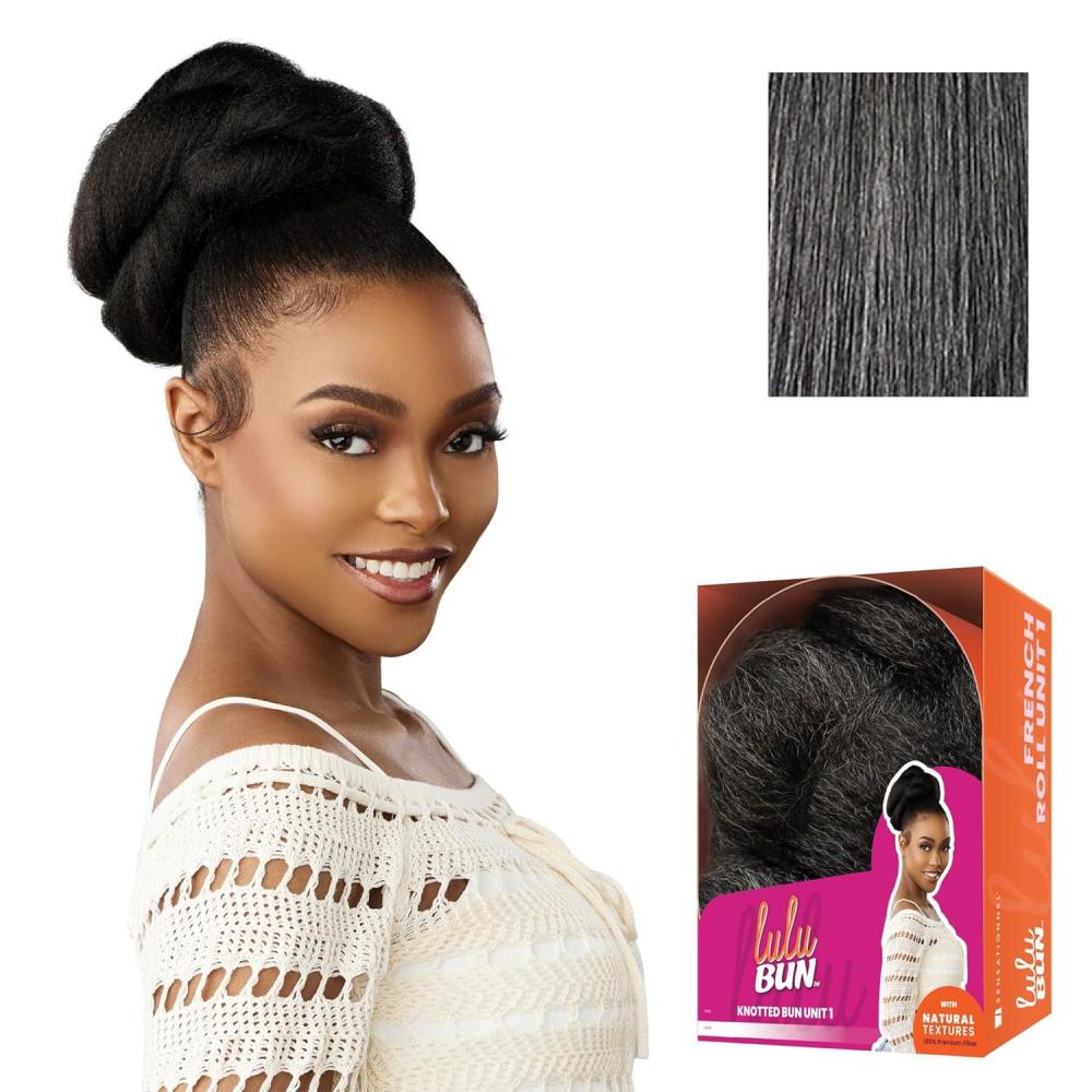 imageSensationnel LuluBun Updo Hairextensions Knotted Bun Unit 1 Synthetic Drawstring Cap Quick and Easy Wear Hair Wig Piece 1 JETBLACKM44
