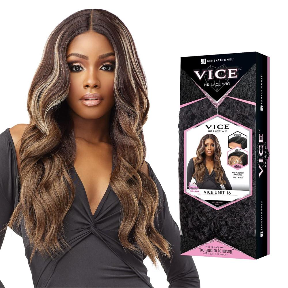 imageSensationnel Vice Lace Front Wigs Unit 16 5 Inch Deep Part Synthetic Preplucked Hairline LT613BLUEFUCHSIA