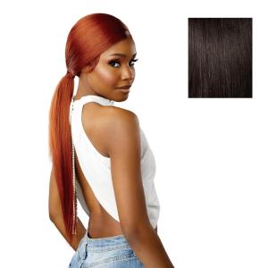 Sensationnel Dashly Lace Front Wig – Unit 51 Low Ponytail Wrap Style Hand Tied Laceparting Ear to Ear Synthetic (1 JETBLACK)(2 DARKBROWN)