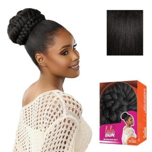 Sensationnel Lulu Bun Hair Extensions – Braided Bun Unit 1 with Clips and Drawstring Easy Wear Protective Style Synthetic Hairpiece (1 JETBLACK)(1B OFFBLACK)