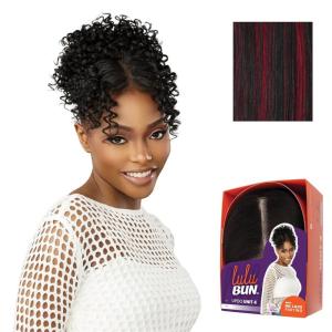 Sensationnel Lulu Bun Updo Hairextensions – Unit 4 Synthetic 3×3.5 HD Lace Parting Quick and Easy Wear Hair Wig Piece (1 JETBLACK)(F1B/BG)