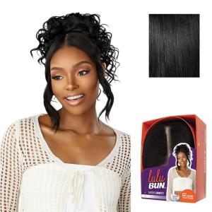 Sensationnel Lulu bun updo hairextensions – unit 1 synthetic 3×3.5 hd lace parting quick and easy wear drawstring cap hair wig piece (1 JETBLACK)(1 JETBLACK)