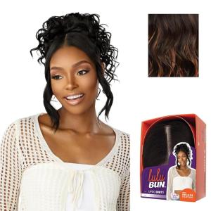 Sensationnel Lulu bun updo hairextensions – unit 1 synthetic 3×3.5 hd lace parting quick and easy wear drawstring cap hair wig piece (1 JETBLACK)(F1B/30)