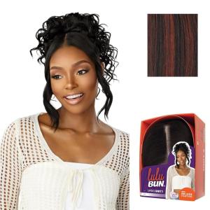 Sensationnel Lulu bun updo hairextensions – unit 1 synthetic 3×3.5 hd lace parting quick and easy wear drawstring cap hair wig piece (1 JETBLACK)(F1B/350)