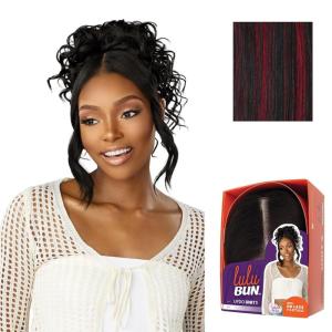 Sensationnel Lulu bun updo hairextensions – unit 1 synthetic 3×3.5 hd lace parting quick and easy wear drawstring cap hair wig piece (1 JETBLACK)(F1B/BG)