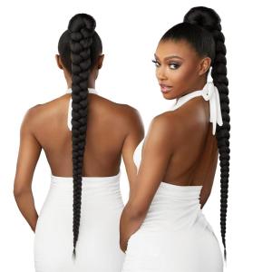 Sensationnel Lulu pony wrap hairextensions- 1 high heat synthetic yaki pony tail or up do hair wig piece (1B OFFBLACK)(SM2/BG)