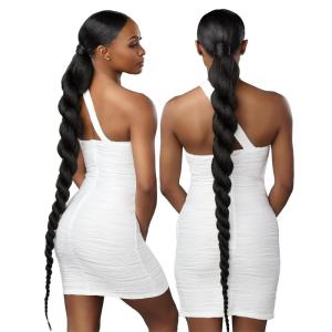 Sensationnel Lulu pony wrap hairextensions- 12 high heat synthetic yaki pony tail or up do hair wig piece (1 JETBLACK)(1B OFFBLACK)