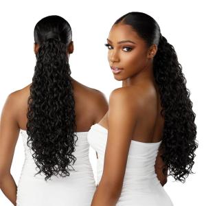 Sensationnel Lulu pony wrap hairextensions- 3 high heat synthetic yaki pony tail or up do hair wig piece (1 JETBLACK)(T2/30)