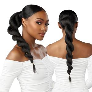 Sensationnel Lulu pony wrap hairextensions- 9 high heat synthetic yaki pony tail or up do hair wig piece (1 JETBLACK)(SM2/BG)
