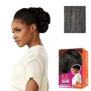 Sensationnel LuluBun Updo Hairextensions – French Roll Unit 1 Synthetic Hard Shell Bun with Clips Quick and Easy Wear Hair Wig Piece (1 JETBLACK)(M44)