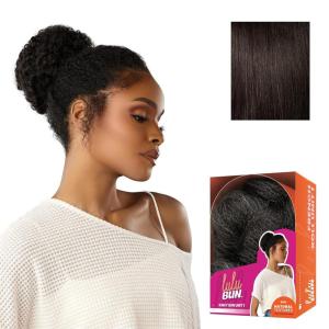 Sensationnel LuluBun Updo Hairextensions – Kinky Bun Unit 1 Synthetic Drawstring Cap Quick and Easy Wear Hair Wig Piece (1 JETBLACK)(2 DARKBROWN)