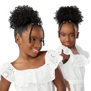 Sensationnel Lulupony mini – bubble gum ponytail drawstring for kids synthetic pony up do wig piece (1 JETBLACK)(TH2/30)