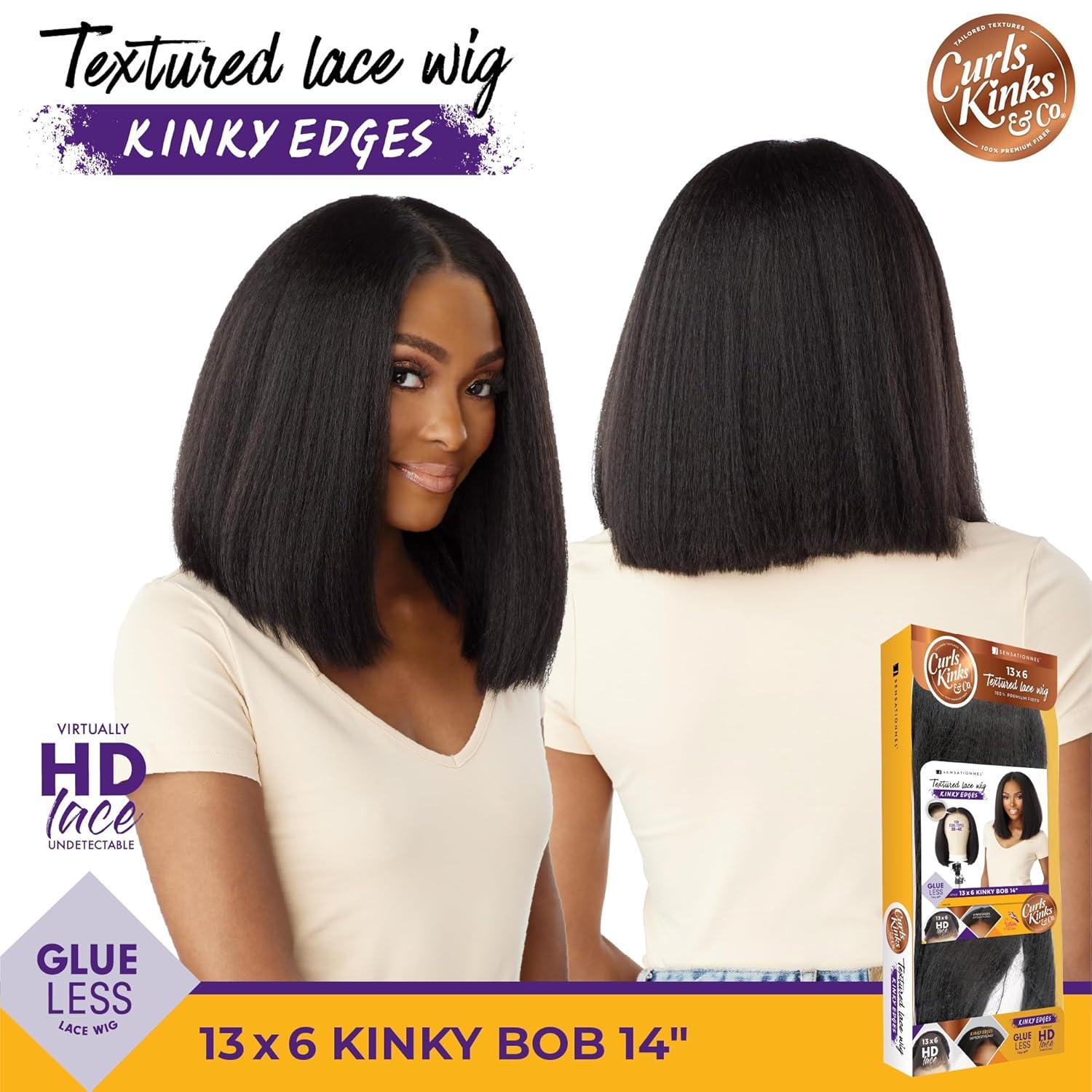 imageSensationnel Curls Kinksandco Kinkyedges Wig Kinky Bob 14 Inch 13X6 Lace Frontal Natural Kinkytexture Edged Hairline for Natural 3C to 4C Hair Textures 1 JETBLACK2 DARKBROWN