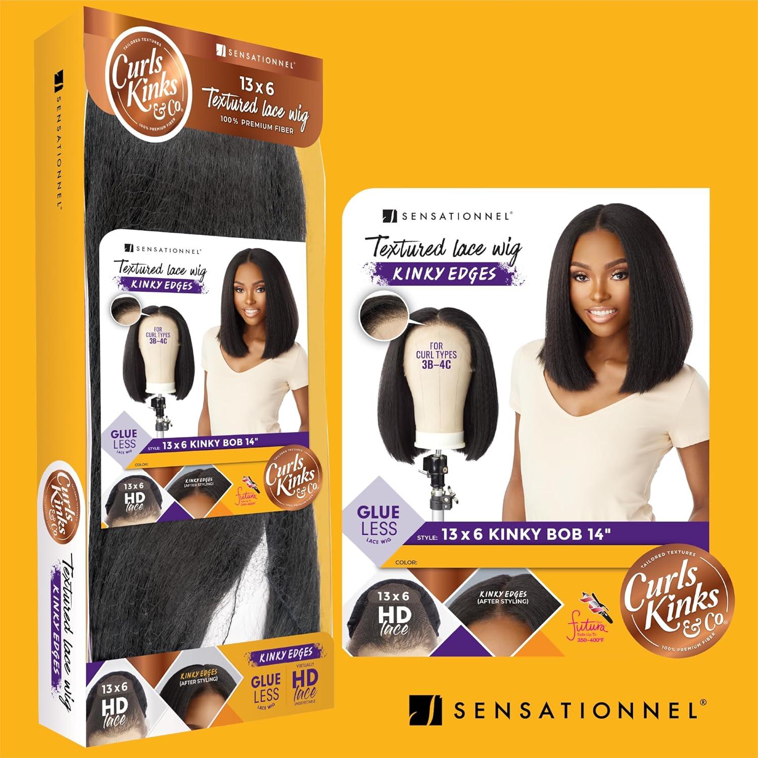imageSensationnel Curls Kinksandco Kinkyedges Wig Kinky Bob 14 Inch 13X6 Lace Frontal Natural Kinkytexture Edged Hairline for Natural 3C to 4C Hair Textures 1 JETBLACKBALAYAGEMOCHA