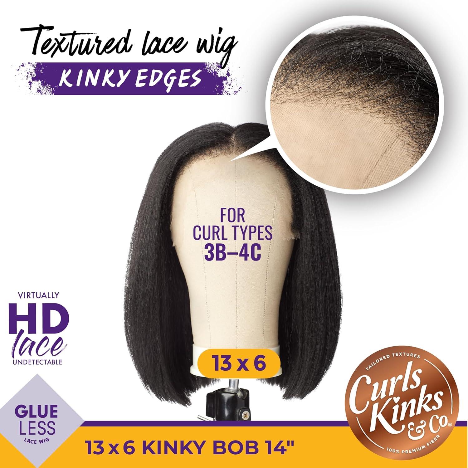 imageSensationnel Curls Kinksandco Kinkyedges Wig Kinky Bob 14 Inch 13X6 Lace Frontal Natural Kinkytexture Edged Hairline for Natural 3C to 4C Hair Textures 1 JETBLACKBALAYAGECHOCOLATE
