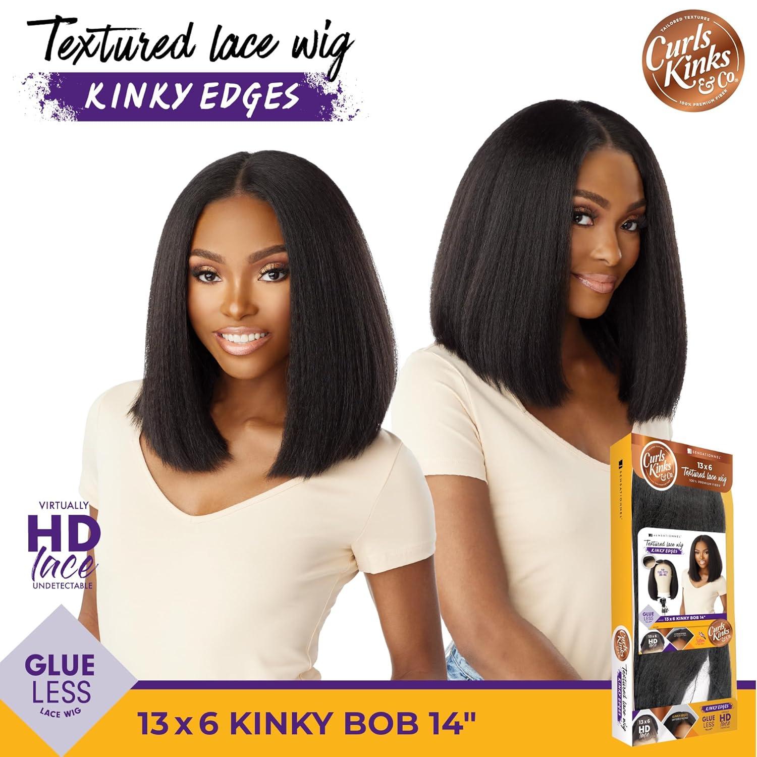 imageSensationnel Curls Kinksandco Kinkyedges Wig Kinky Bob 14 Inch 13X6 Lace Frontal Natural Kinkytexture Edged Hairline for Natural 3C to 4C Hair Textures 1 JETBLACK1 JETBLACK