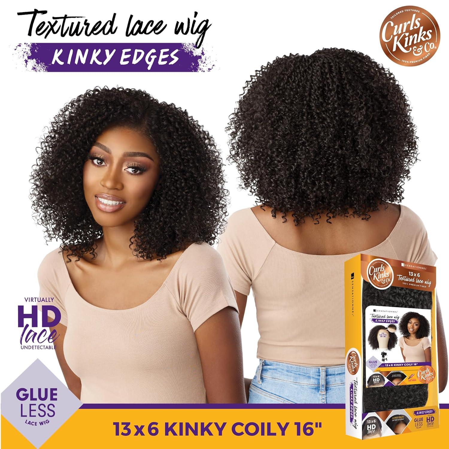 imageSensationnel Curls Kinksandco Kinkyedges Wig Kinky Coily 16 Inch 13X6 Lace Frontal Natural Kinkytexture Edged Hairline for Natural 3C to 4C Hair Textures 1 JETBLACKM44